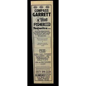 Kansas Metal Detector Sales Print Ad Vtg 80s Tesoro Garrett Teknetics Fort Worth